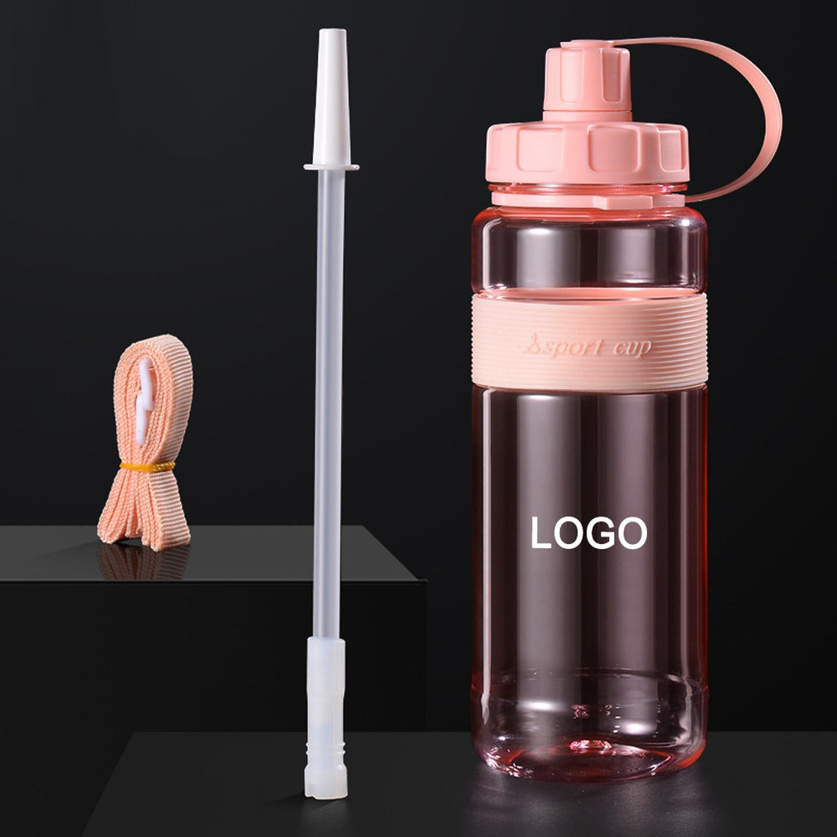 Large Capacity Sport Water Bottle with Straw & Strap #BLU026