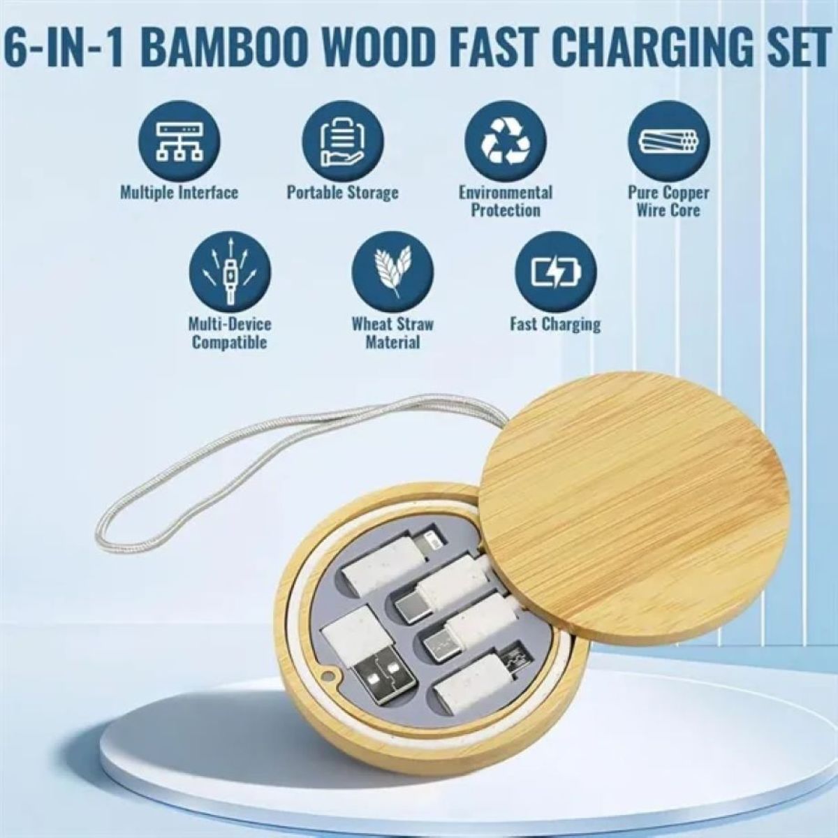 Portable Multi Usb Charging Adapter Kit With Bamboo Case
