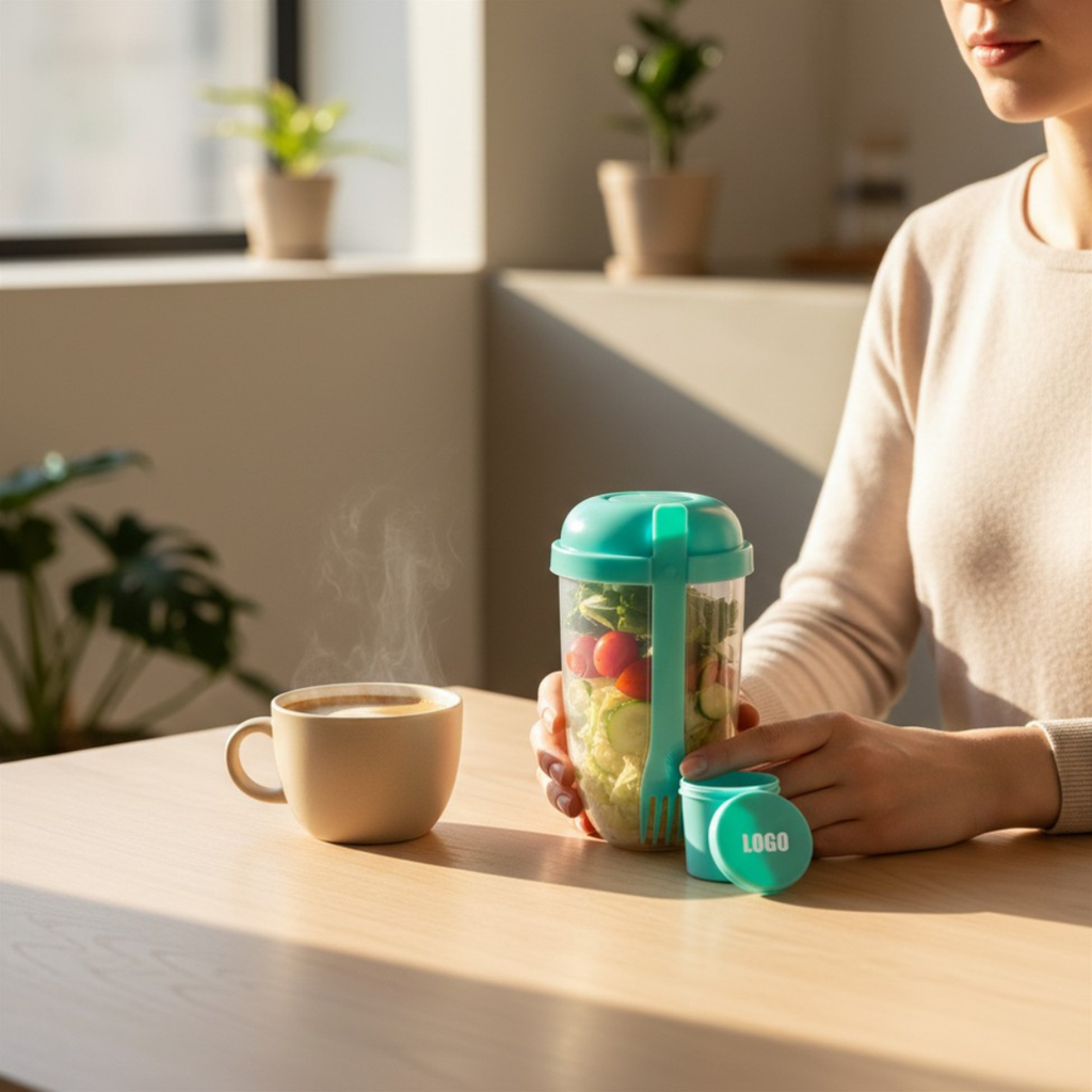 Salad Meal Shaker Cup With Fork And Dressing Holder Shaker Bottle