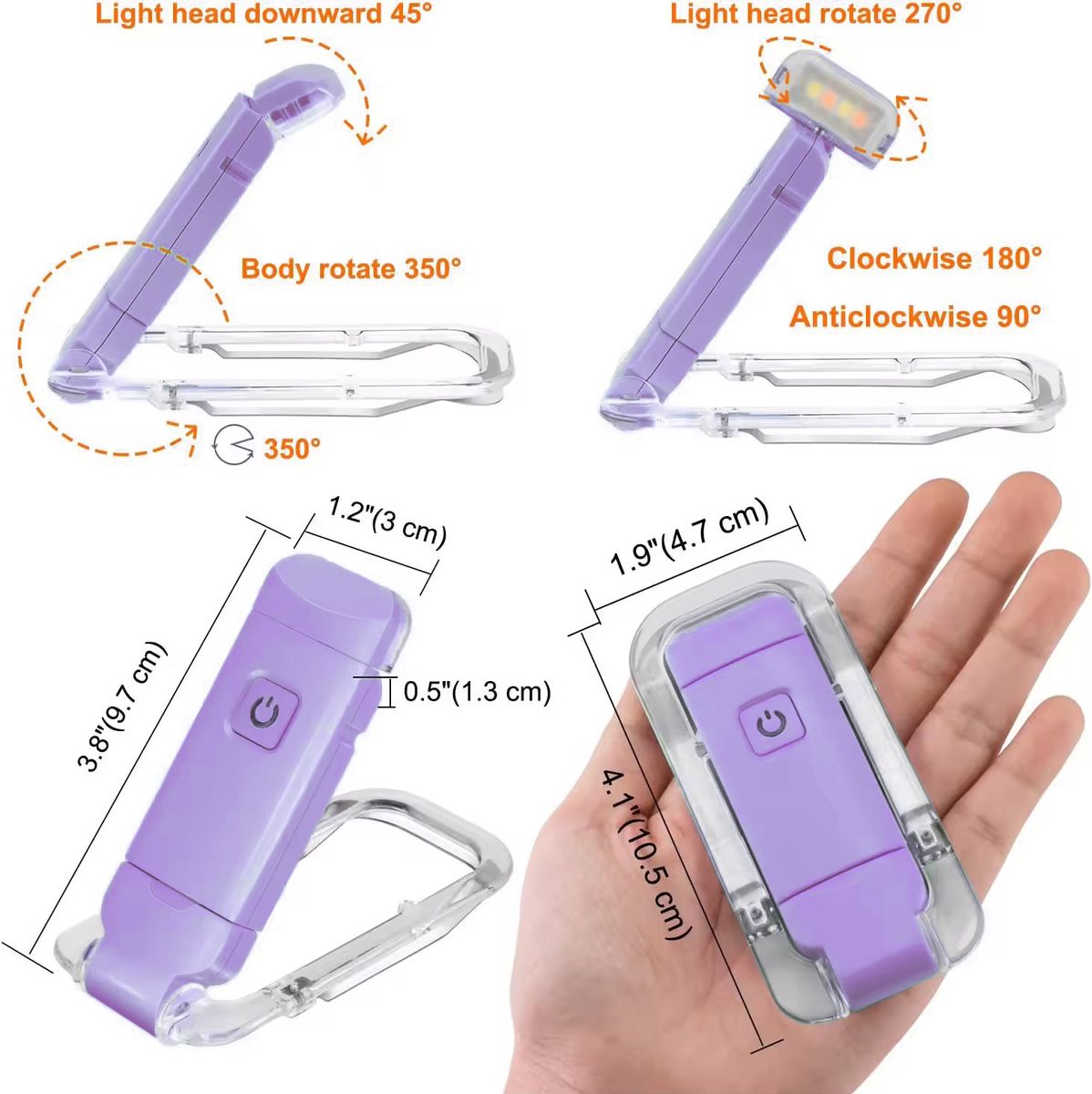 Led Mini Usb Charging Eye Protecting Folding Book Holder Lamp
