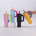 40 Oz Double Wall Insulated Travel Mug With Handle And Straw