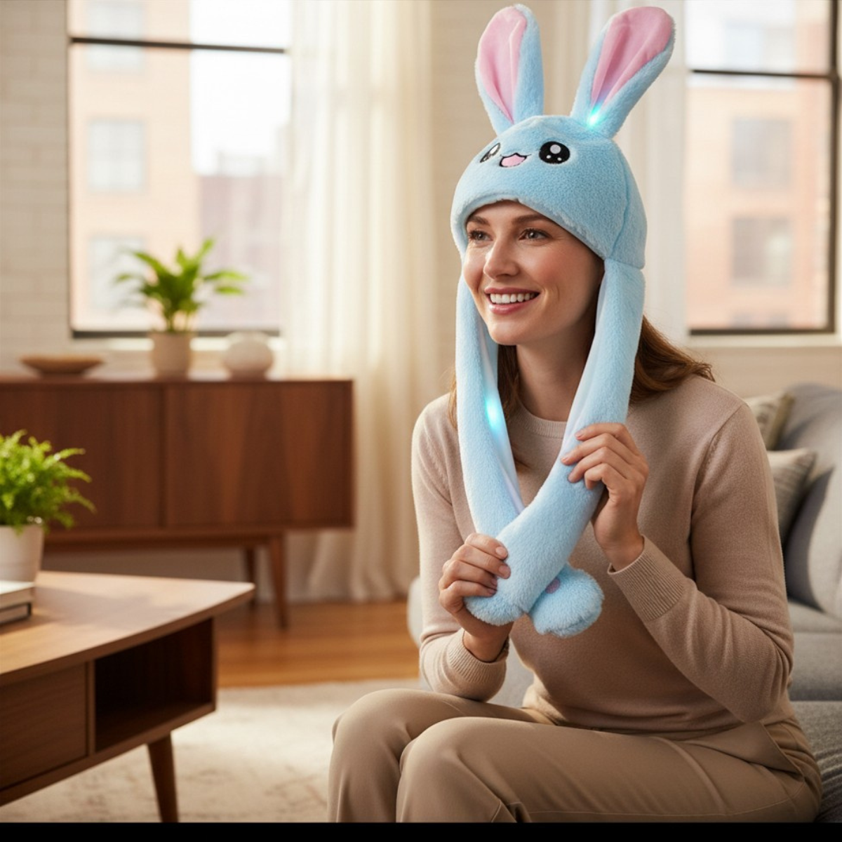 Led Light Up Plush Animal Ear Hat With Moving Ears