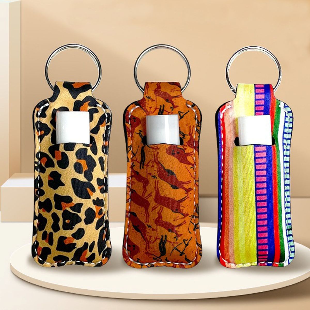 Neoprene Lip Balm Holder with Key Ring #AND199