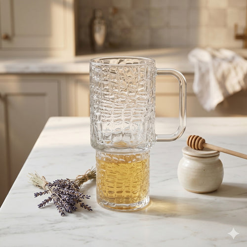 750ml Gemstone Texture Glass Mug with Handle #IVYF155