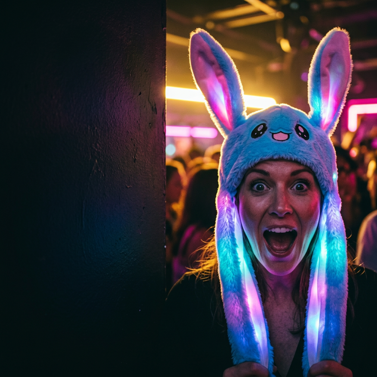 Led Light Up Plush Animal Ear Hat With Moving Ears
