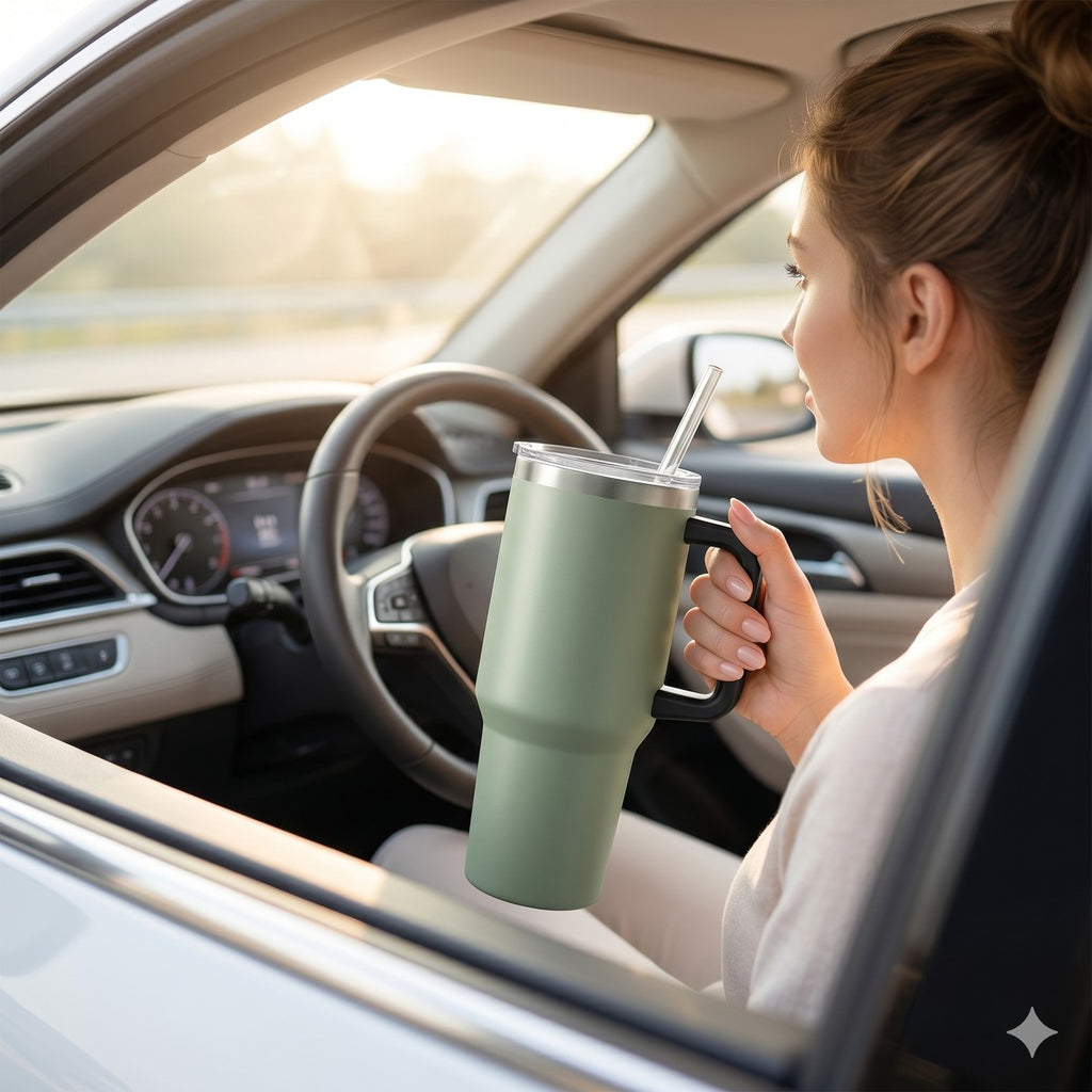 30oz Insulated Handle Tumbler with Straw Lid #AVE157