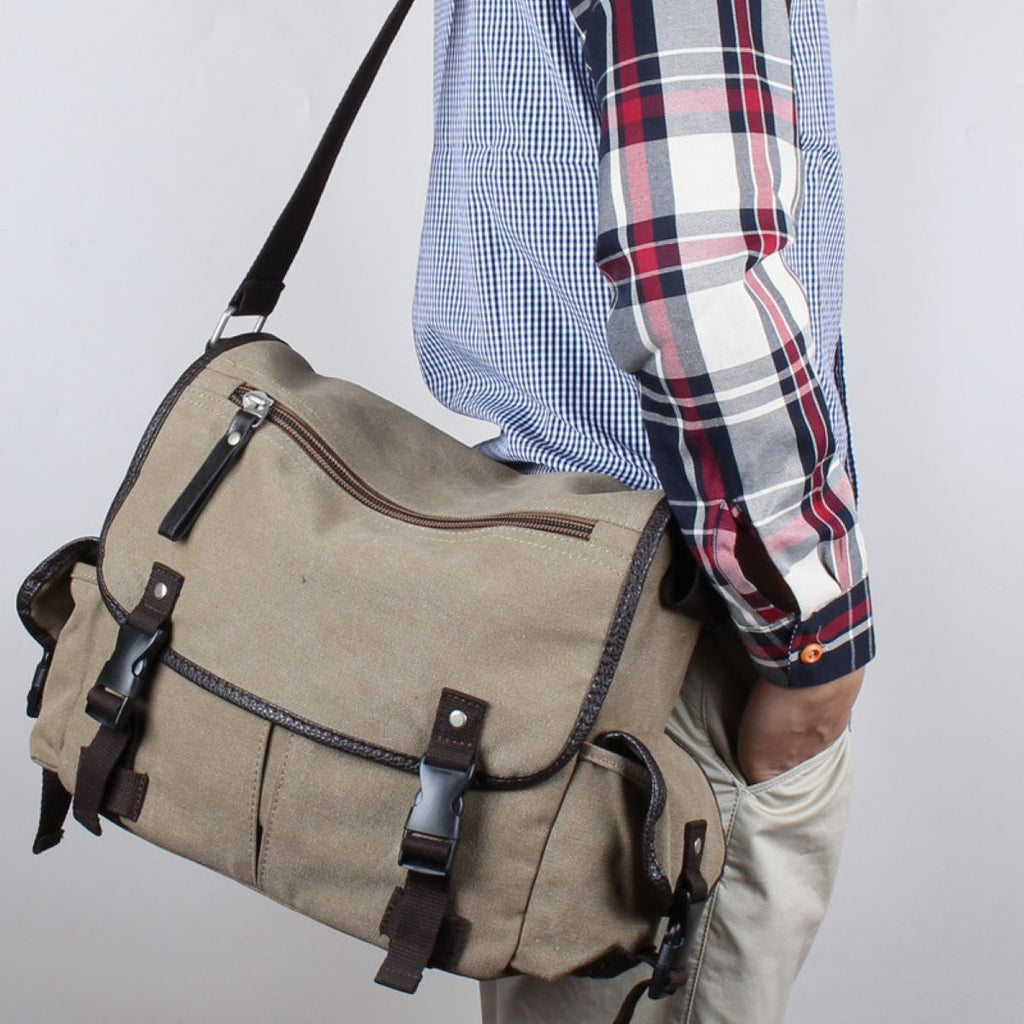 Vintage Canvas Messenger Bag For Men With Laptop Compartment