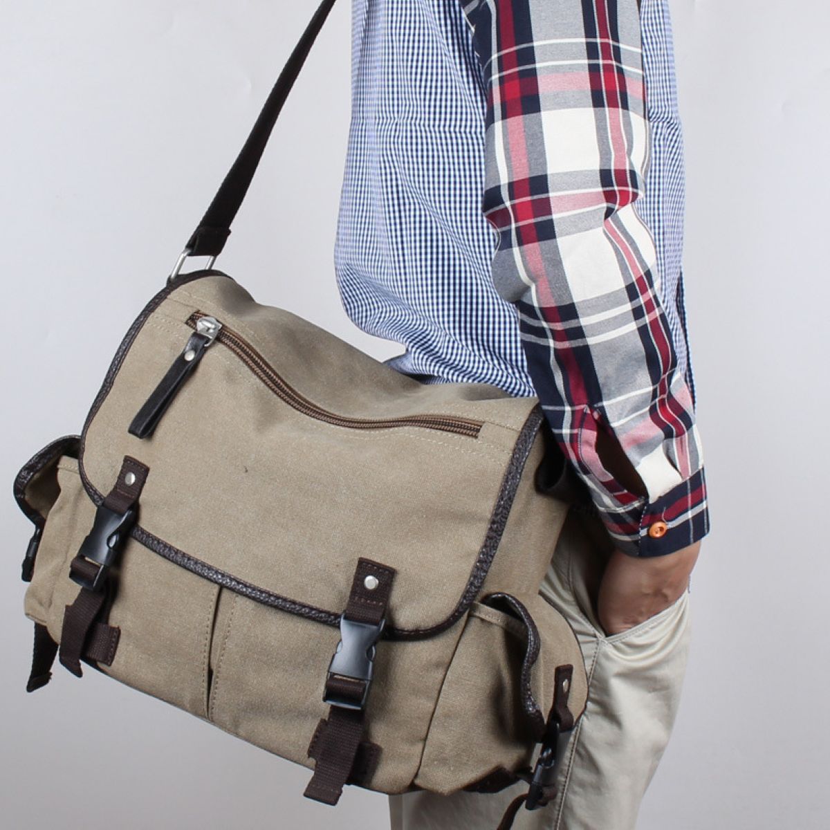 Vintage Canvas Messenger Bag For Men With Laptop Compartment