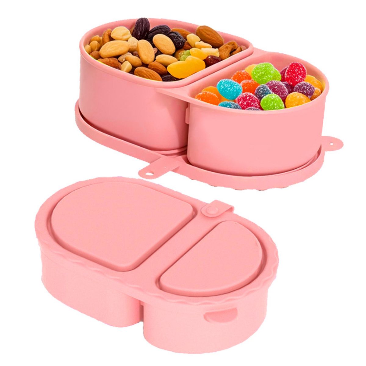 Silicone Snack Container Dual Compartment Reusable Food Box #Y1913