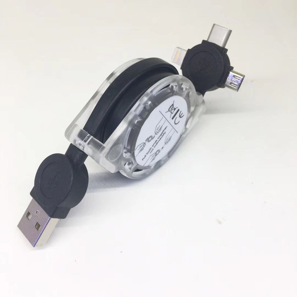 3 In 1 Transparent And Data Connection Charging Retractable Cable