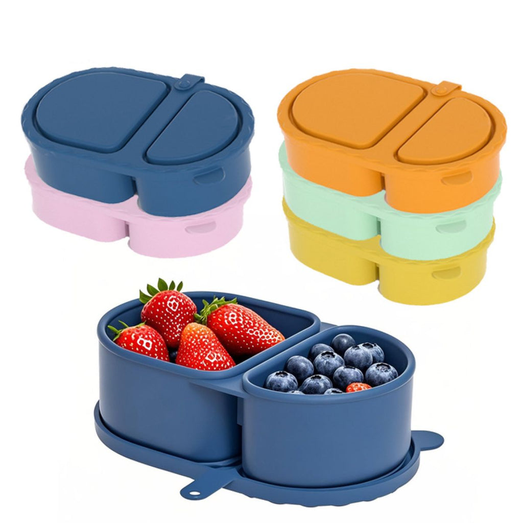 Silicone Snack Container Dual Compartment Reusable Food Box #Y1913