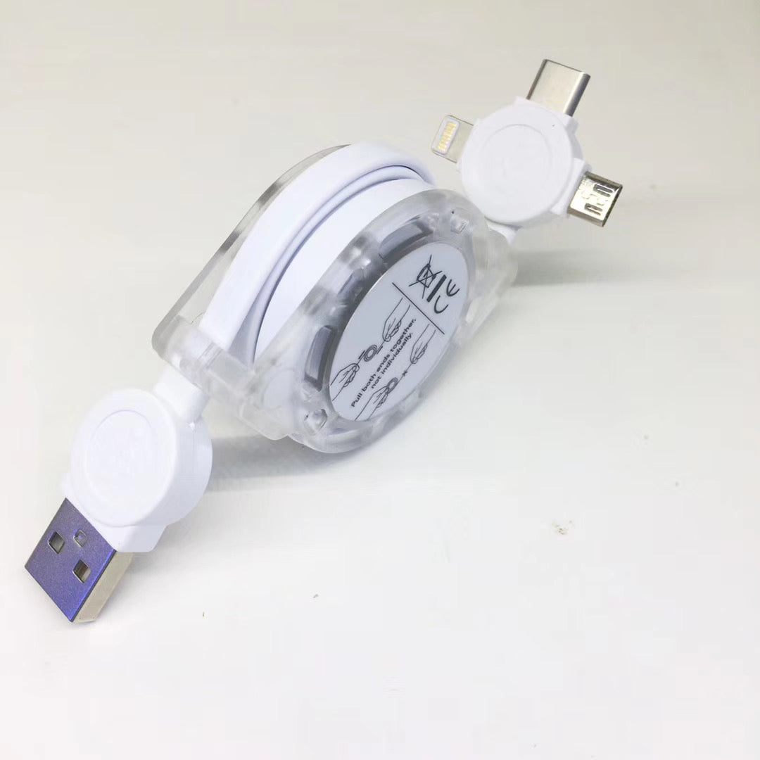 3 In 1 Transparent And Data Connection Charging Retractable Cable