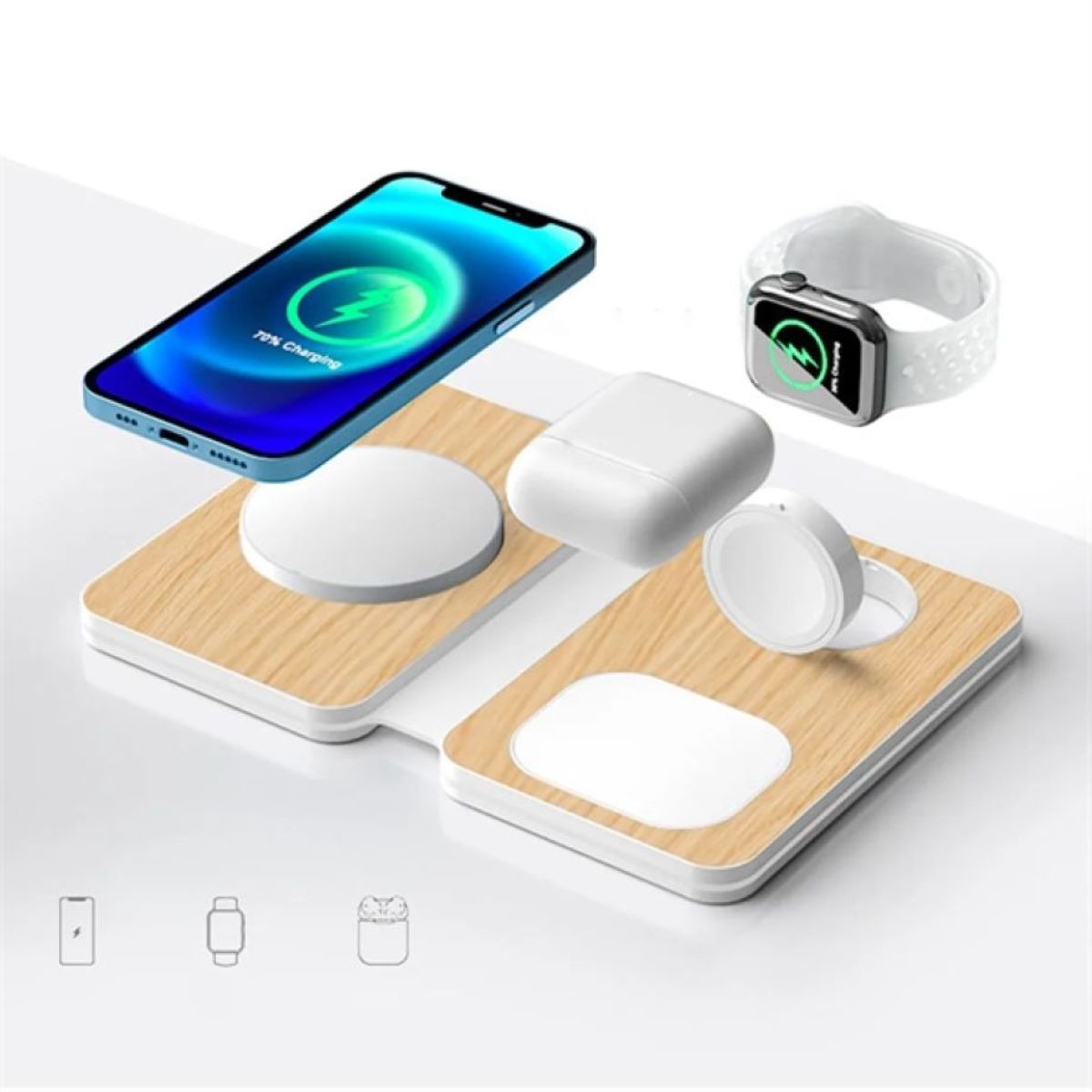3 In 1 Bamboo Wood Magnetic Folding Fast Wireless Charger