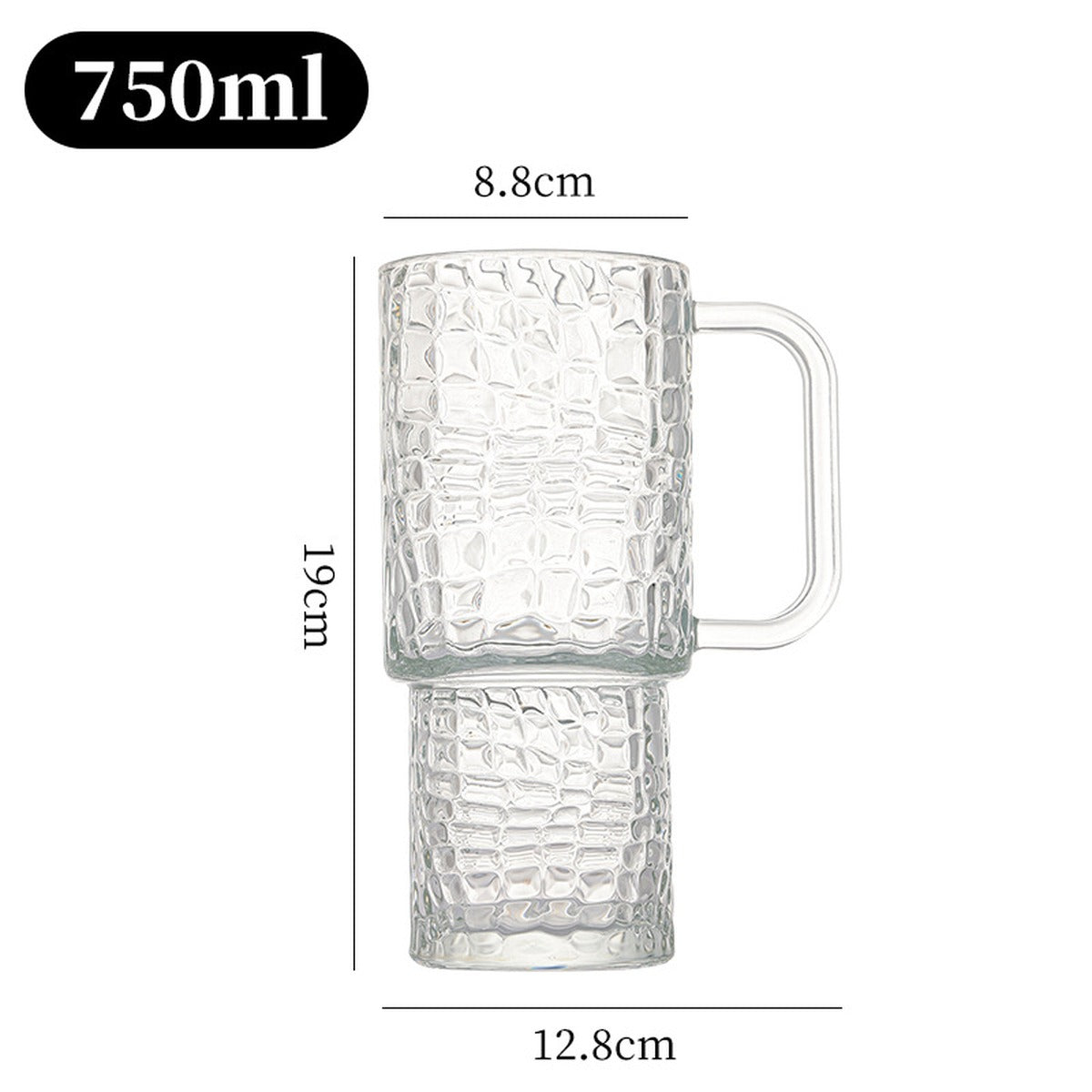750ml Gemstone Texture Glass Mug with Handle #IVYF155