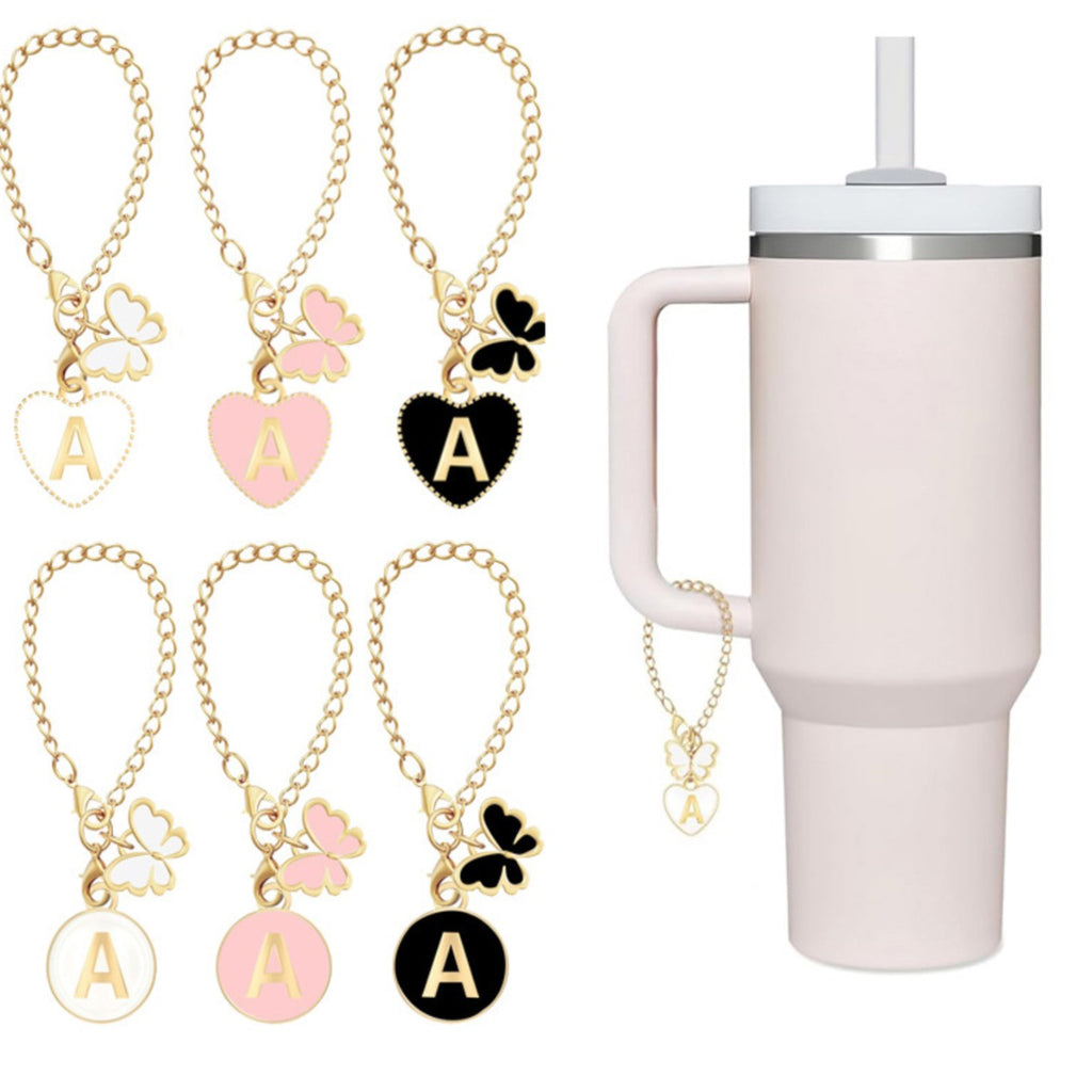 Tumbler Charm Chain with Butterfly & Initial Pendant #ME019