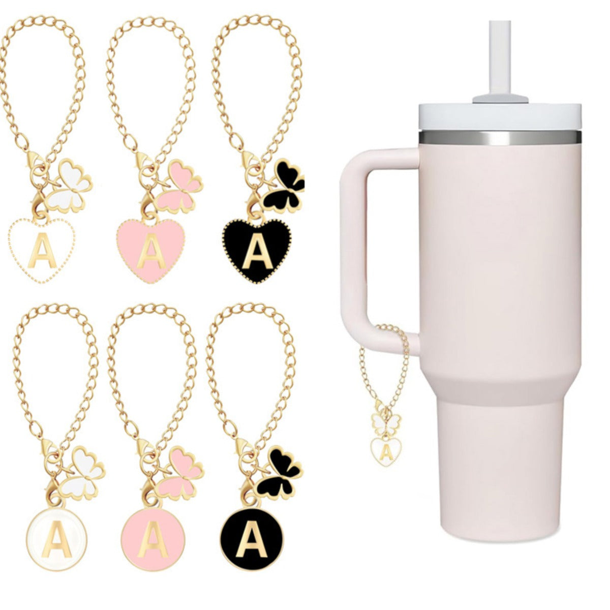 Tumbler Charm Chain with Butterfly & Initial Pendant #ME019
