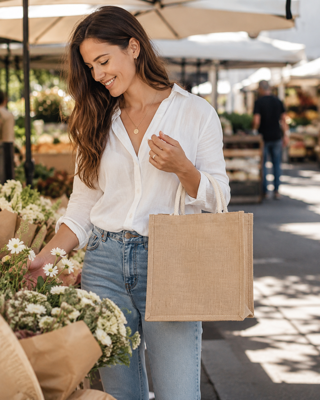 Natural Jute Tote with Rope Handle #U1027