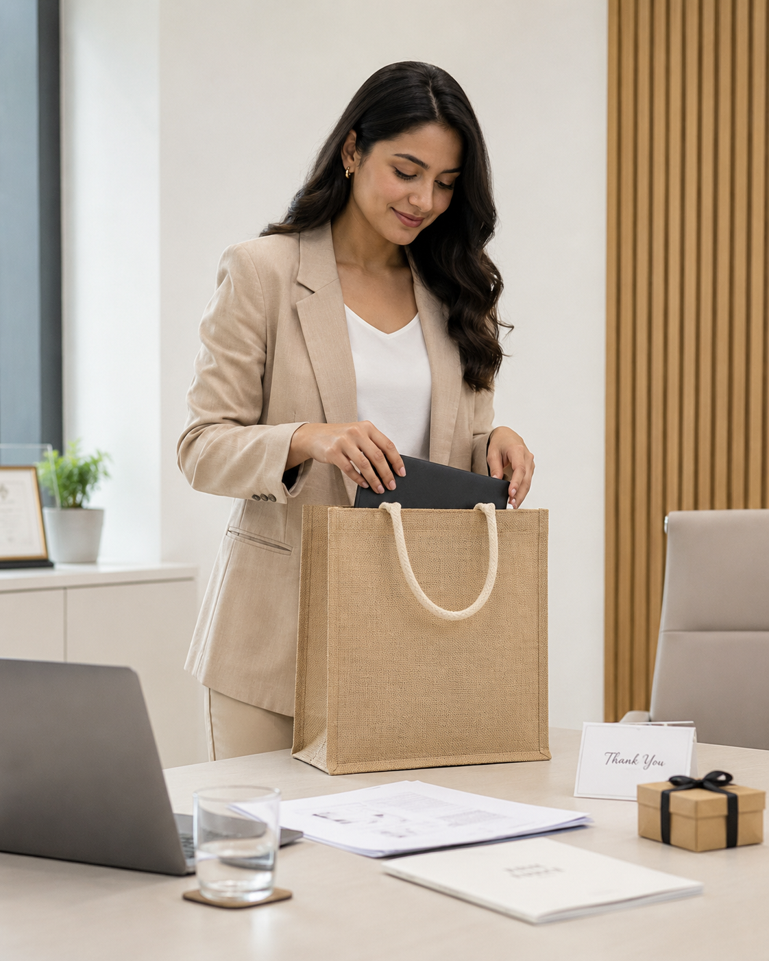 Natural Jute Tote with Rope Handle #U1027