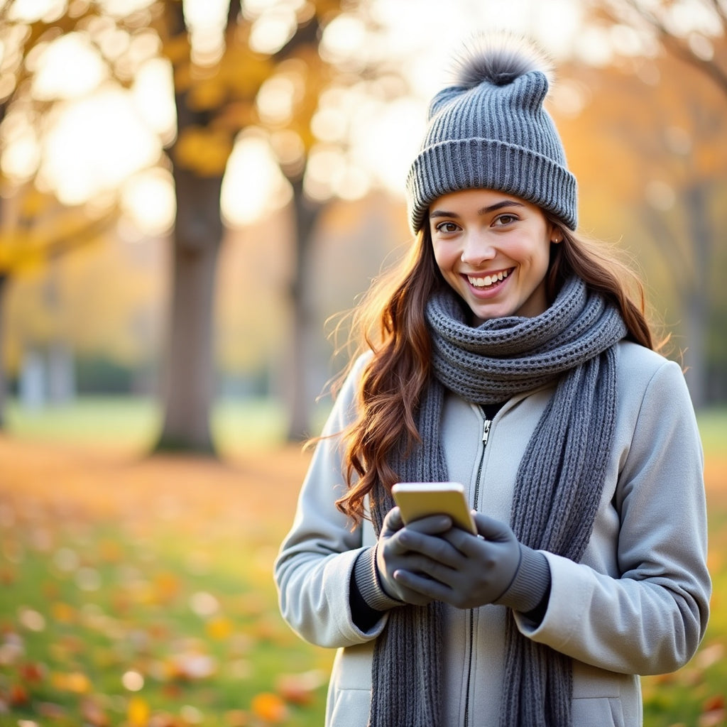 Winter Beanie Hat Scarf Touchscreen Gloves Set