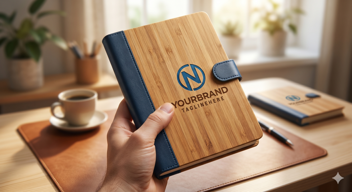 Bamboo Surface Magnetic Buckle Business Notebook