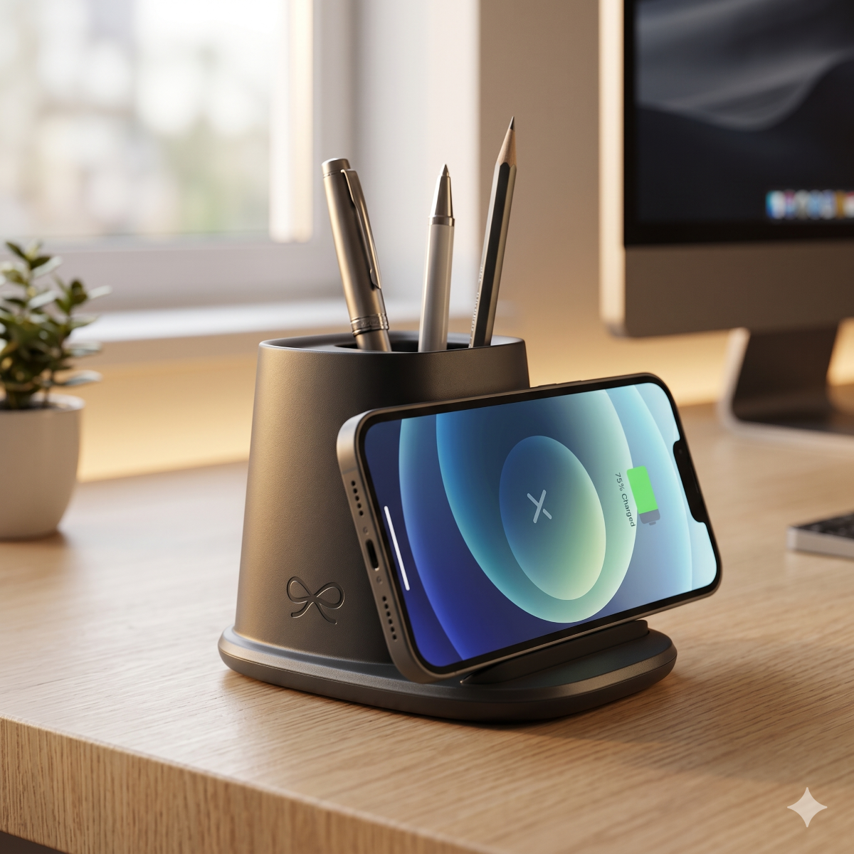 Wireless Charging Pen Holder W Dual Outputs