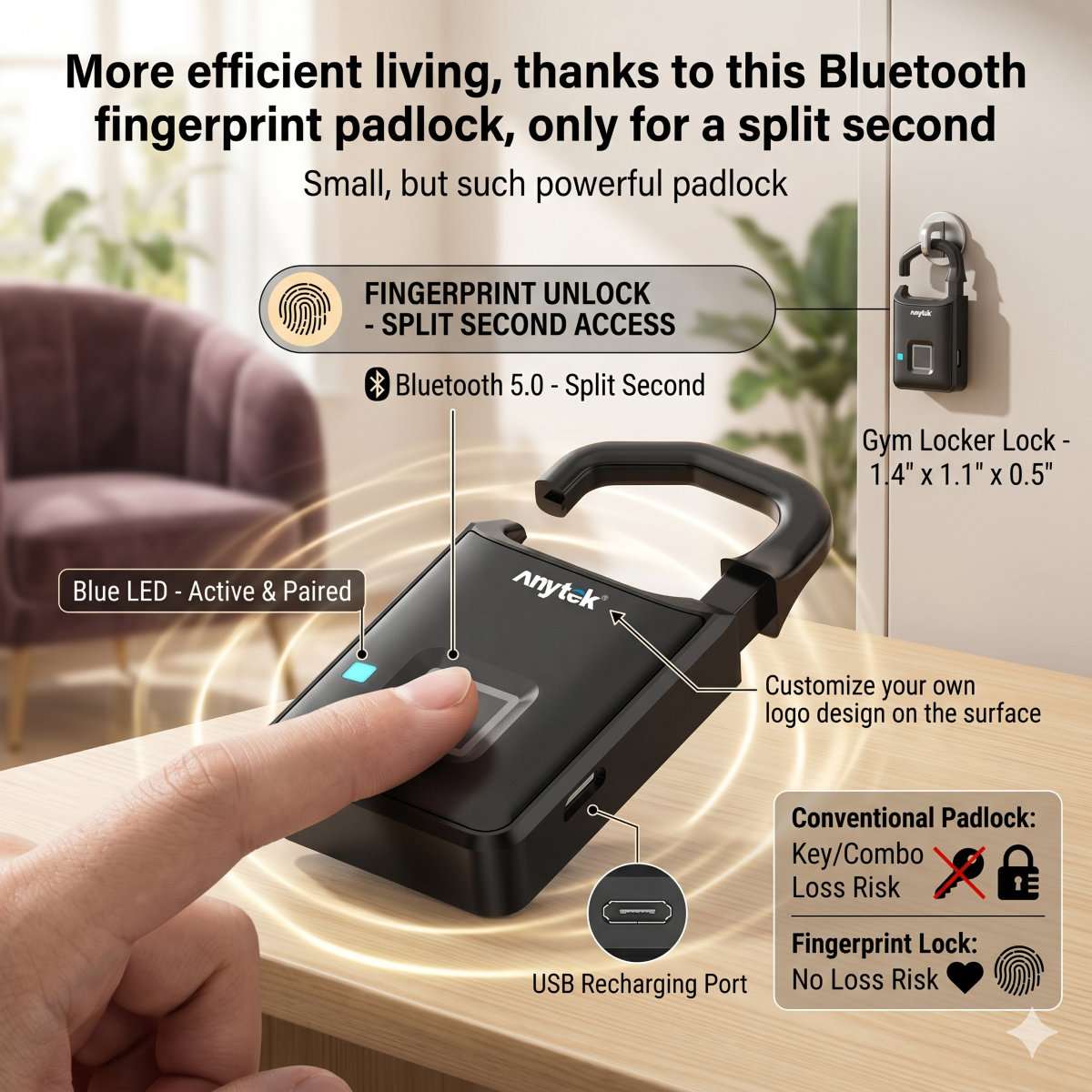 Fingerprint Padlock Smart Keyless Bluetooth Lock