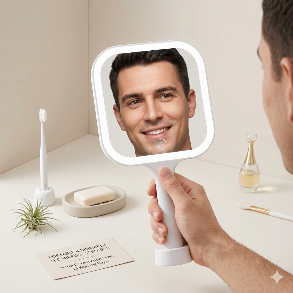 Rechargeable Lighted Handheld Mirror Dimmable Led