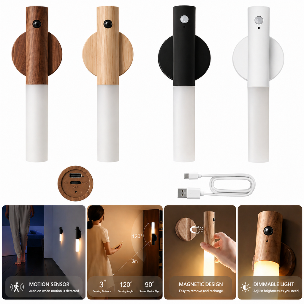 Rechargeable Motion Sensor Led Wooden Wall Light