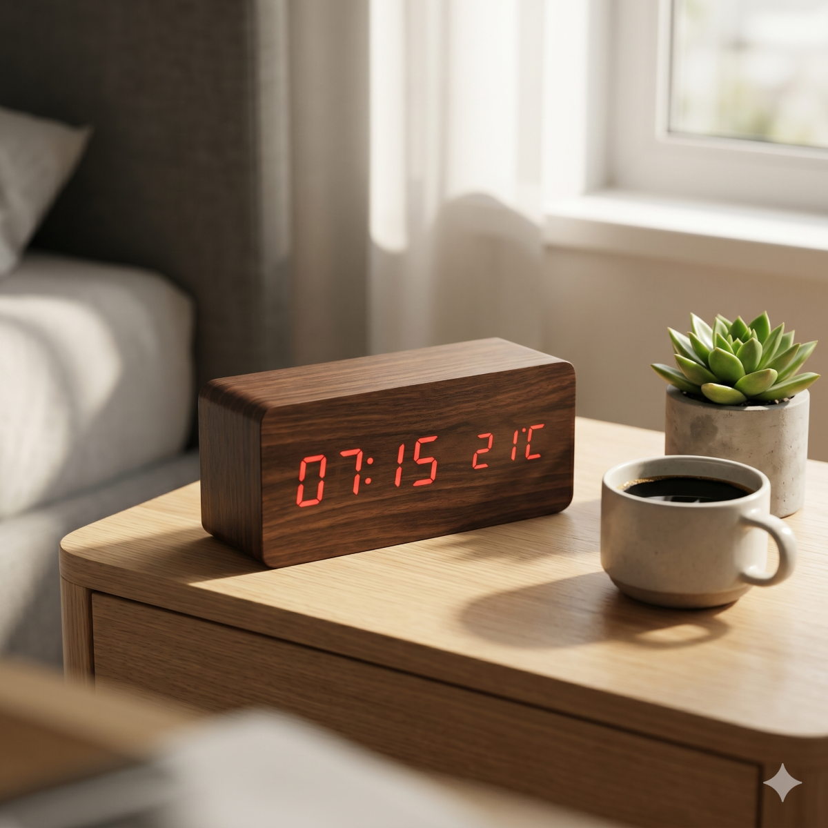Usb Led Multifunction Wooden Alarm Clock