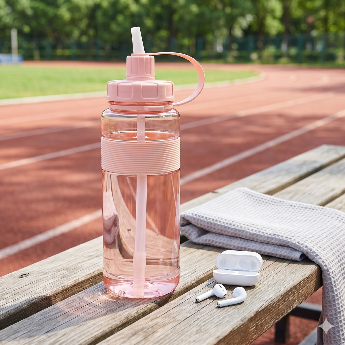 Large Capacity Sport Water Bottle with Straw & Strap #BLU026
