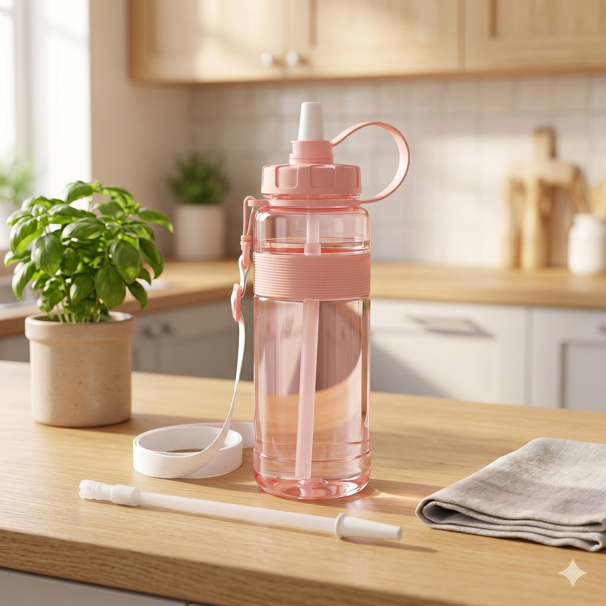 Large Capacity Sport Water Bottle with Straw & Strap #BLU026