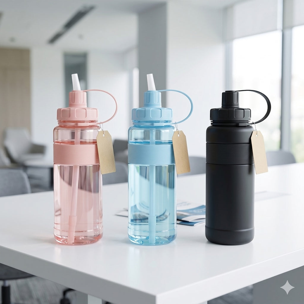 Large Capacity Sport Water Bottle with Straw & Strap #BLU026