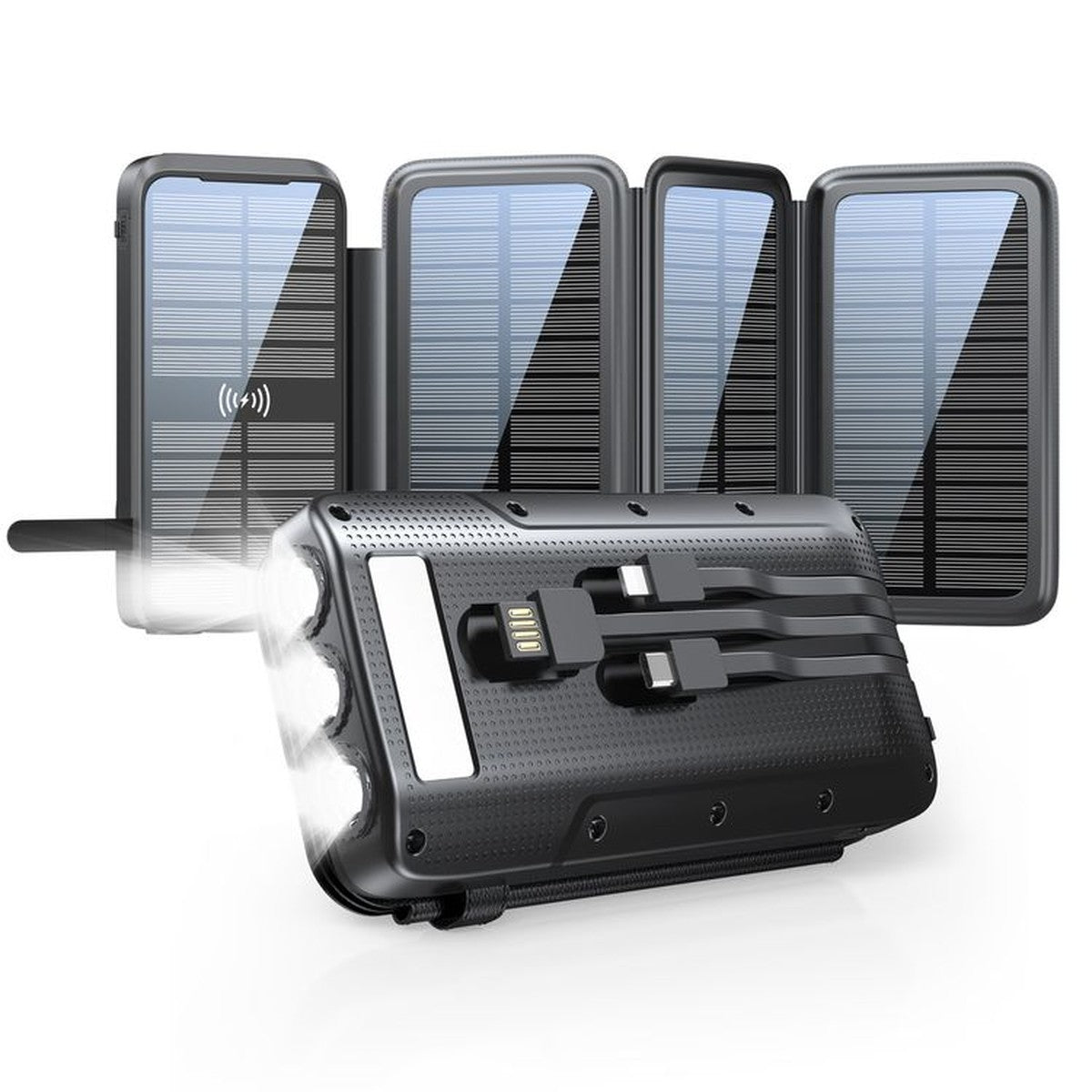 Wireless Solar Power Bank W Flashlight Multi Port Charging