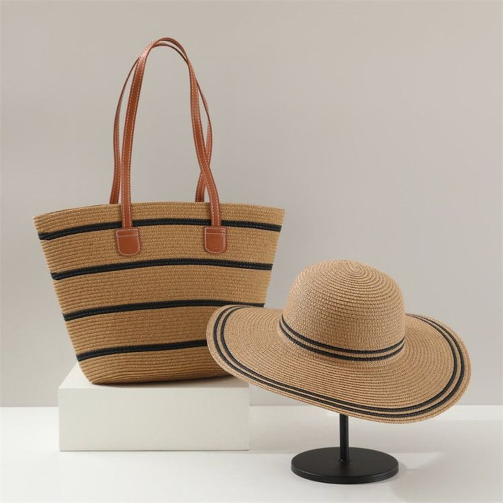 Handcrafted Beach Straw Hat And Tote Bag Set